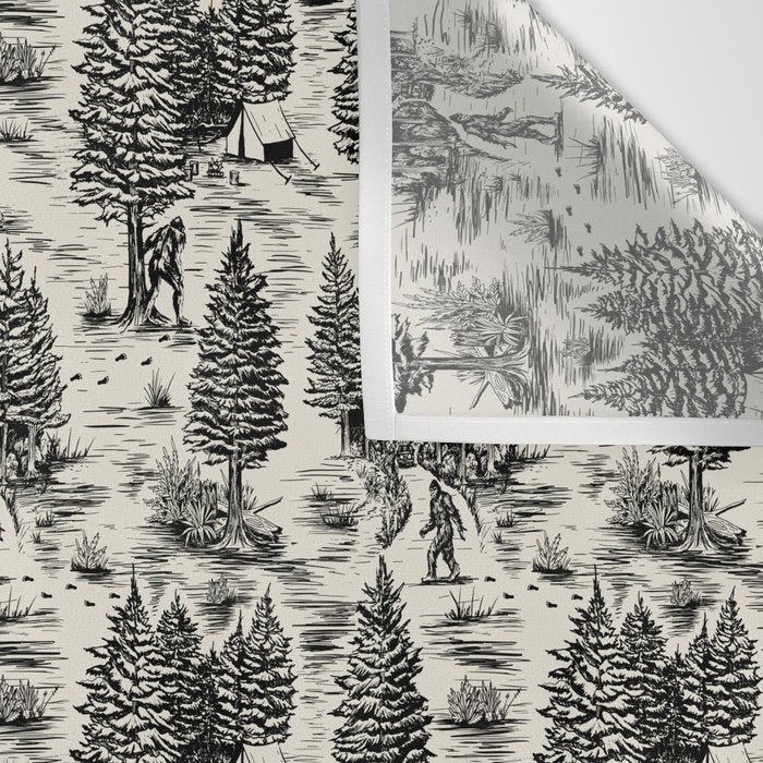 Bigfoot / Sasquatch Toile de Jouy in Black Wall Tapestry Gallery Image 3