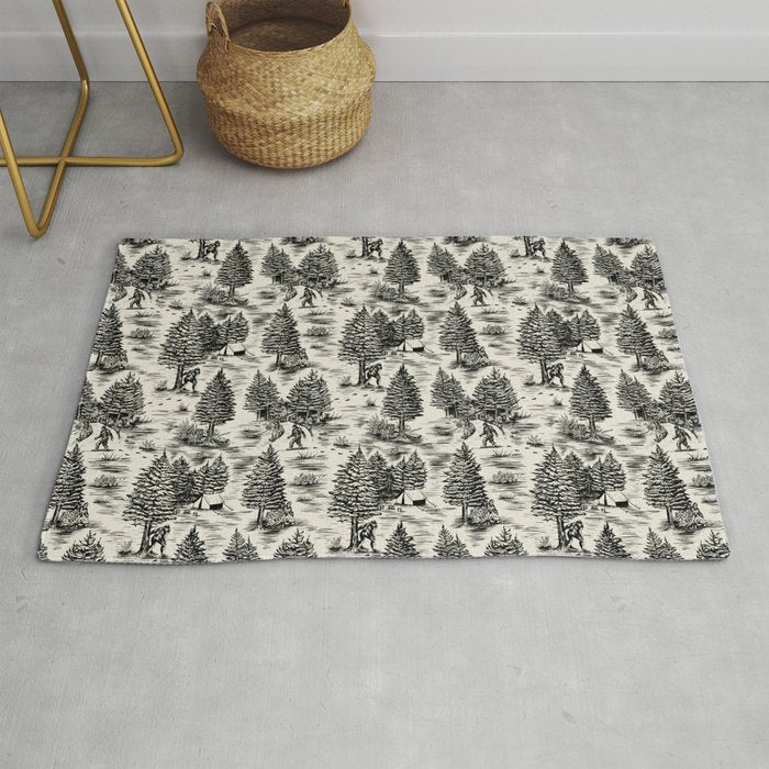Bigfoot / Sasquatch Toile de Jouy in Black Rug Gallery Image 1