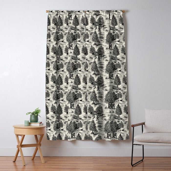 Bigfoot / Sasquatch Toile de Jouy in Black Window Curtain Gallery Image 5
