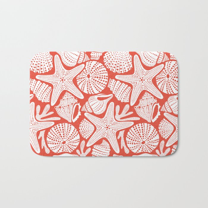 Ocean Floor Nautical Shells Red Bath Mat Gallery Image 1