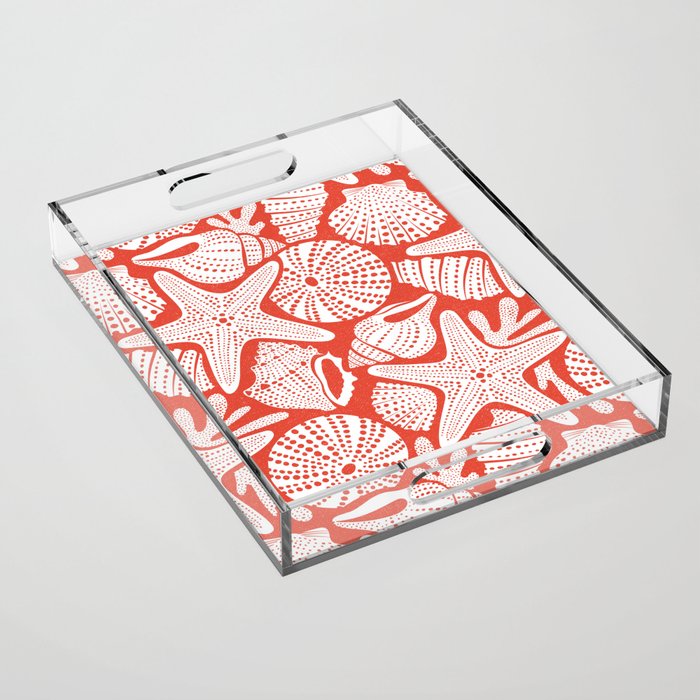 Ocean Floor Nautical Shells Red Acrylic Tray Gallery Image 1