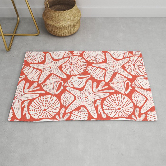 Ocean Floor Nautical Shells Red Rug Gallery Image 1