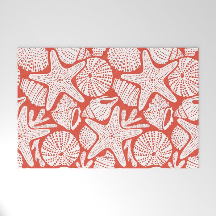Ocean Floor Nautical Shells Red Welcome Mat Gallery Image 1