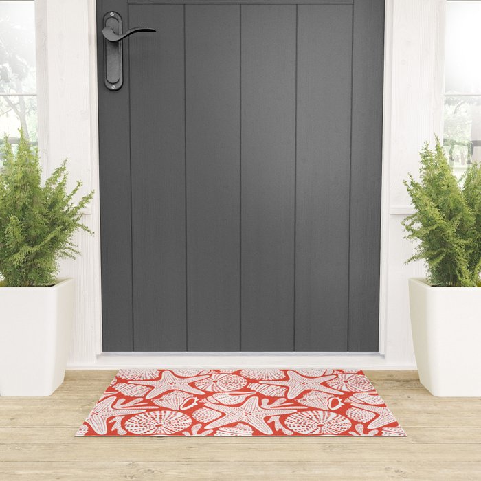 Ocean Floor Nautical Shells Red Welcome Mat Gallery Image 3