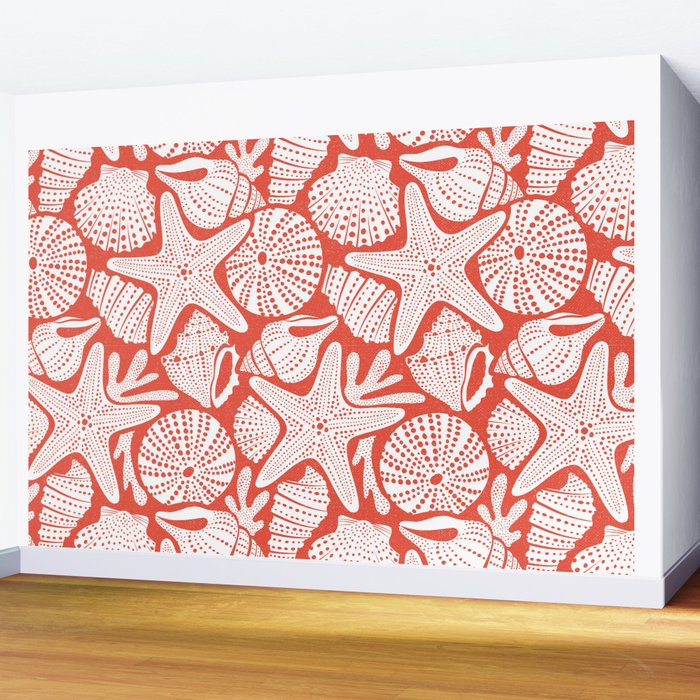 Ocean Floor Nautical Shells Red Wall Mural Gallery Image 2