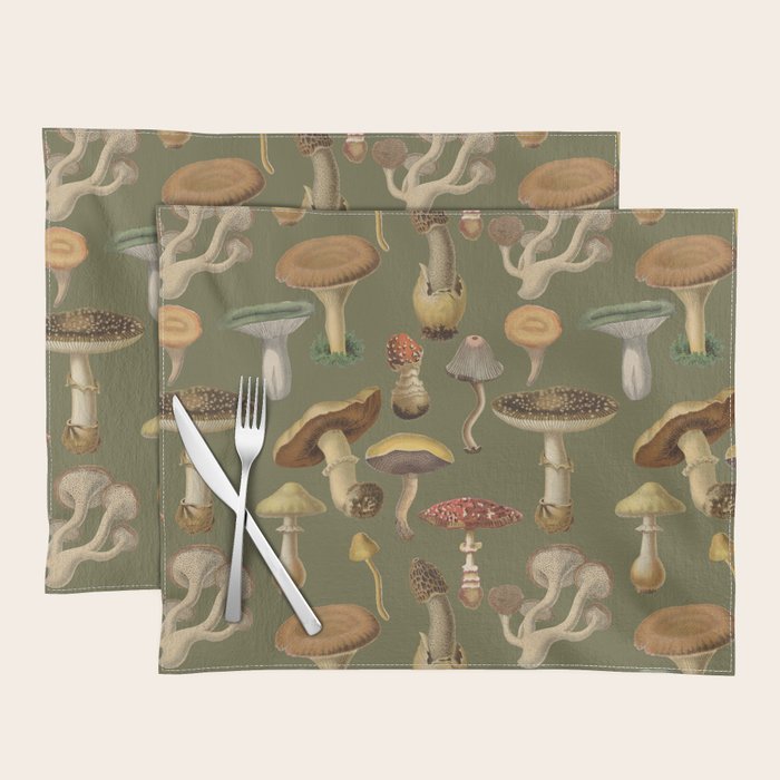 Forest Mushroom Goblincore Aesthetic Pattern - Lichen Green  Placemat Gallery Image 1