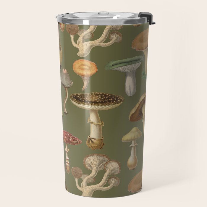 Forest Mushroom Goblincore Aesthetic Pattern - Lichen Green  Travel Mug Gallery Image 2