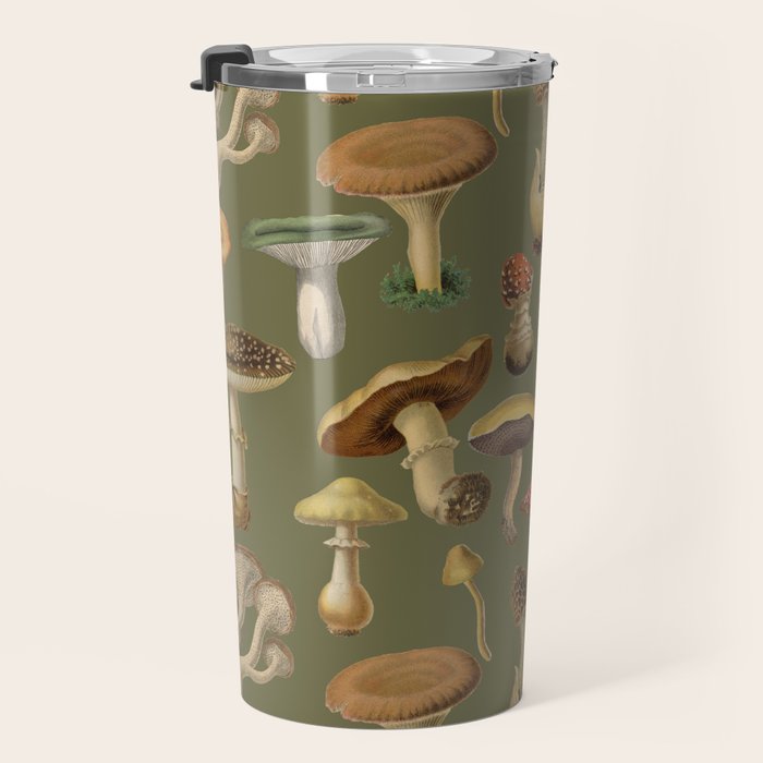 Forest Mushroom Goblincore Aesthetic Pattern - Lichen Green  Travel Mug Gallery Image 3