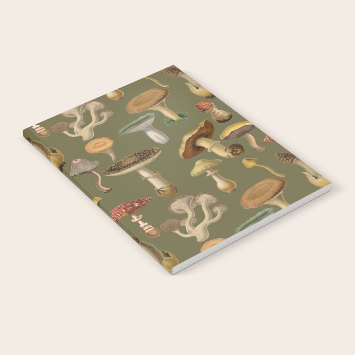 Forest Mushroom Goblincore Aesthetic Pattern - Lichen Green  Notebook Gallery Image 1