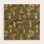 Forest Mushroom Goblincore Aesthetic Pattern - Lichen Green  Wood Wall Art Gallery Image 1