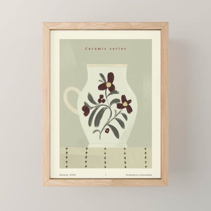 white Vase with floral ornamen Mini Art Print Gallery Image 1