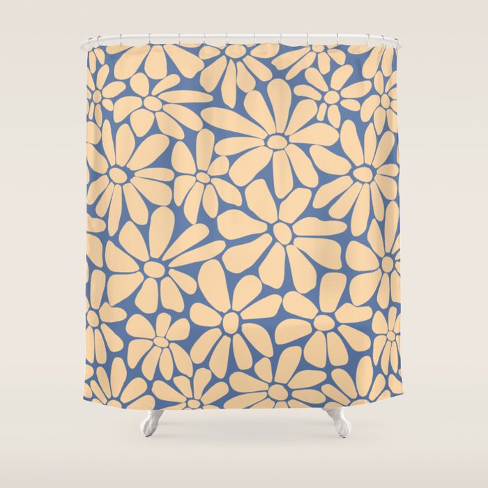 Retro Floral - Indigo  Shower Curtain Gallery Image 1