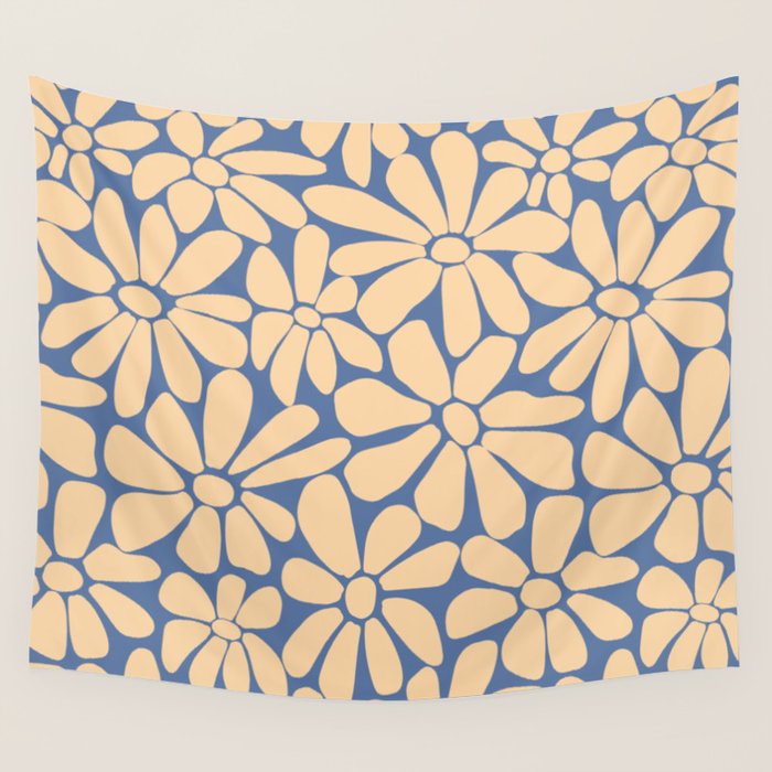 Retro Floral - Indigo  Wall Tapestry Gallery Image 1