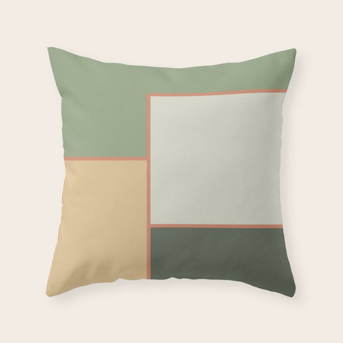 Soft Geometrics Minimalist Mid-century Geo Pattern in Sage Green and Apricot Throw Pillow Gallery Image 1