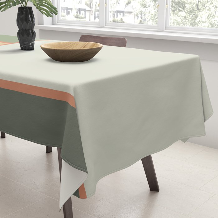 Soft Geometrics Minimalist Mid-century Geo Pattern in Sage Green and Apricot Tablecloth Gallery Image 3