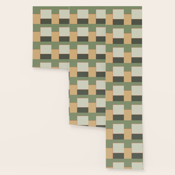 Soft Geometrics Minimalist Mid-century Geo Pattern in Sage Green and Apricot Wallpaper Gallery Image 3