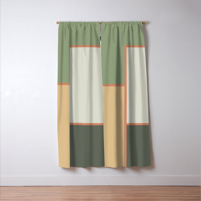 Soft Geometrics Minimalist Mid-century Geo Pattern in Sage Green and Apricot Window Curtain Gallery Image 3