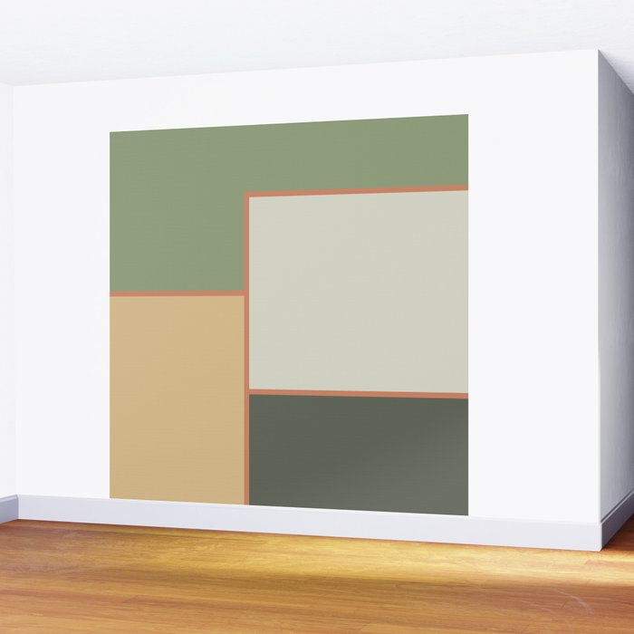 Soft Geometrics Minimalist Mid-century Geo Pattern in Sage Green and Apricot Wall Mural Gallery Image 2