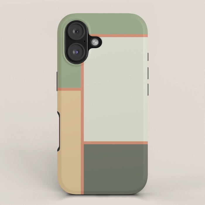 Soft Geometrics Minimalist Mid-century Geo Pattern in Sage Green and Apricot iPhone Case Gallery Image 1