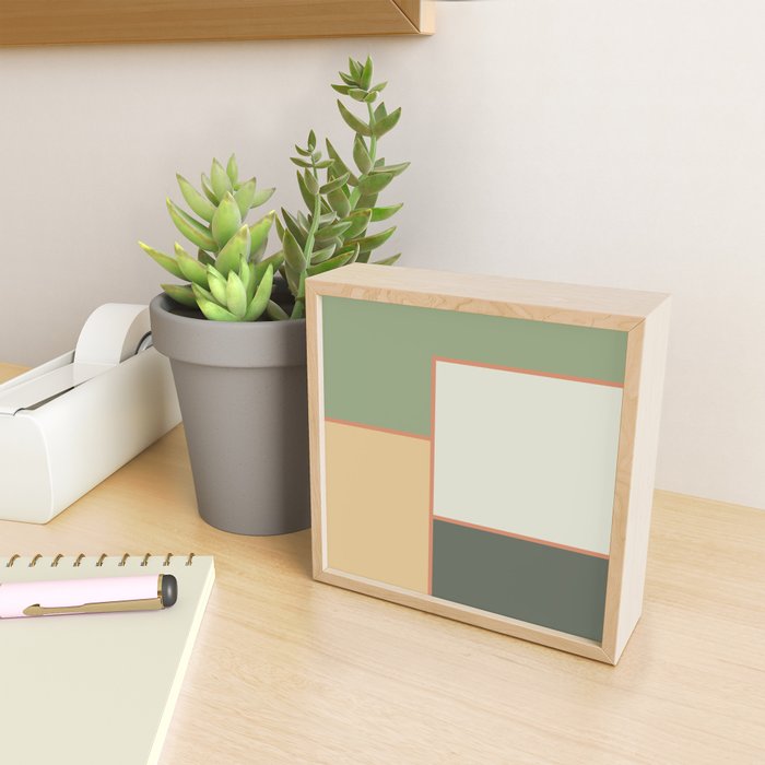 Soft Geometrics Minimalist Mid-century Geo Pattern in Sage Green and Apricot Mini Art Print Gallery Image 2