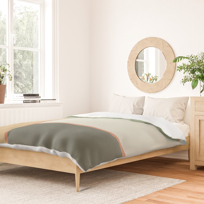 Soft Geometrics Minimalist Mid-century Geo Pattern in Sage Green and Apricot Duvet Cover Gallery Image 2