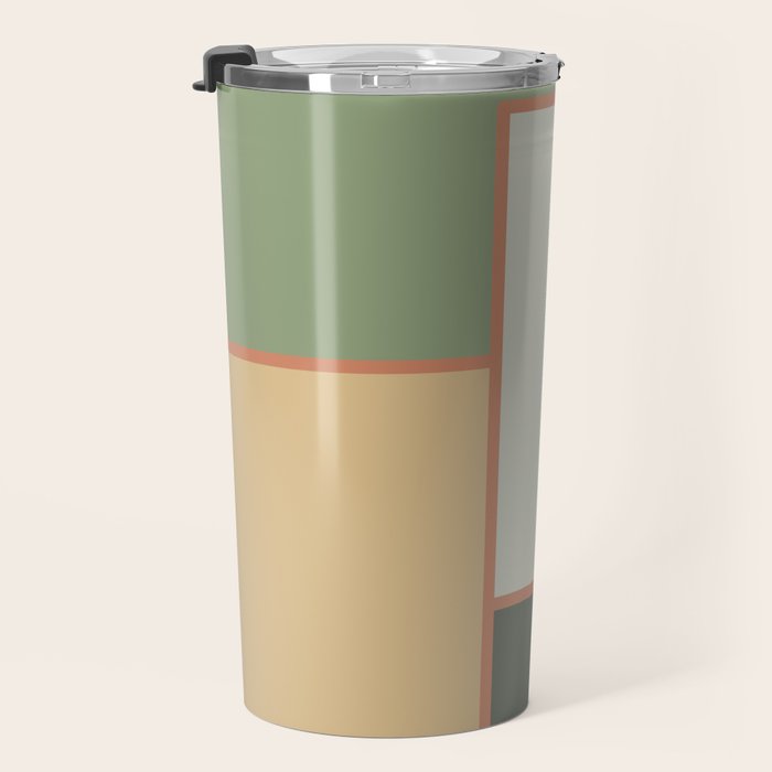 Soft Geometrics Minimalist Mid-century Geo Pattern in Sage Green and Apricot Travel Mug Gallery Image 3