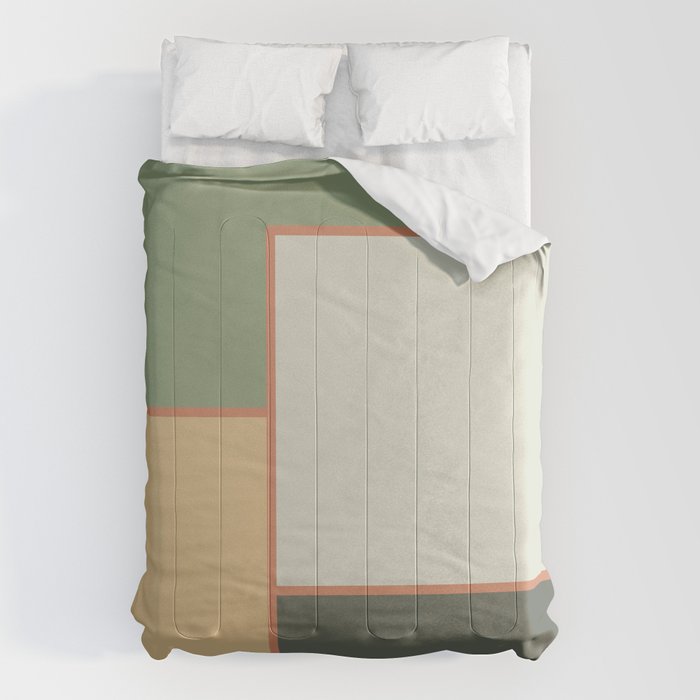 Soft Geometrics Minimalist Mid-century Geo Pattern in Sage Green and Apricot Comforter Gallery Image 1