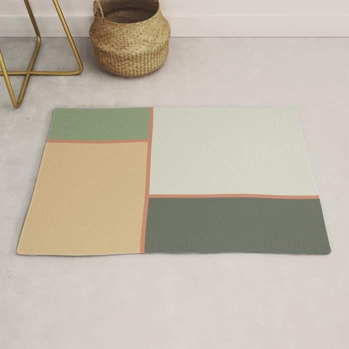 Soft Geometrics Minimalist Mid-century Geo Pattern in Sage Green and Apricot Rug Gallery Image 1