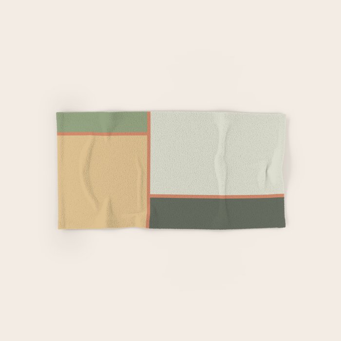 Soft Geometrics Minimalist Mid-century Geo Pattern in Sage Green and Apricot Bath Towel Gallery Image 1