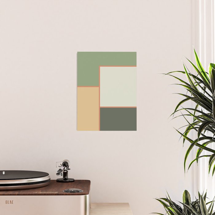Soft Geometrics Minimalist Mid-century Geo Pattern in Sage Green and Apricot Poster Gallery Image 2