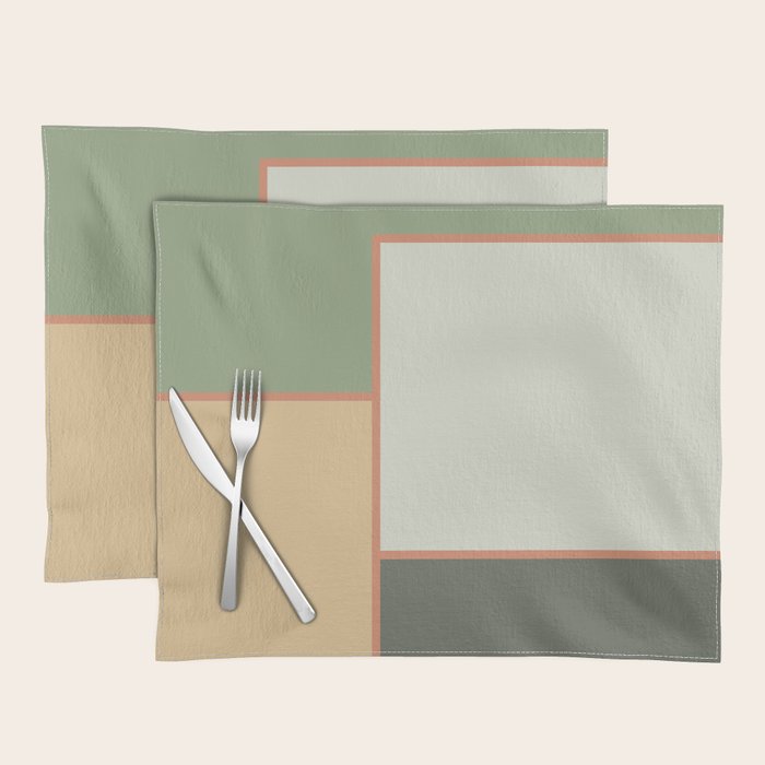 Soft Geometrics Minimalist Mid-century Geo Pattern in Sage Green and Apricot Placemat Gallery Image 1