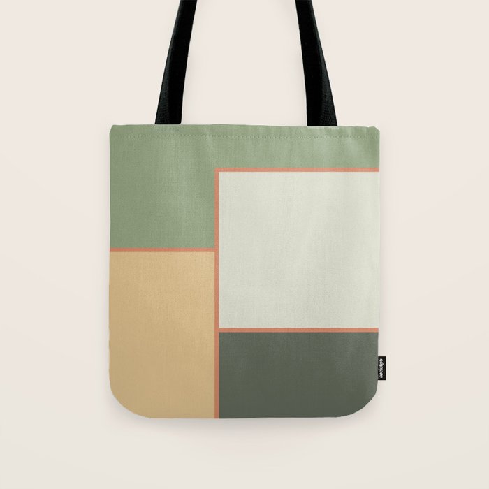 Soft Geometrics Minimalist Mid-century Geo Pattern in Sage Green and Apricot Tote Bag Gallery Image 1