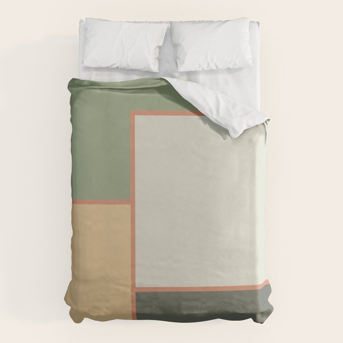 Soft Geometrics Minimalist Mid-century Geo Pattern in Sage Green and Apricot Duvet Cover Gallery Image 6