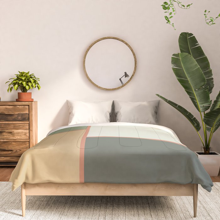 Soft Geometrics Minimalist Mid-century Geo Pattern in Sage Green and Apricot Comforter Gallery Image 3