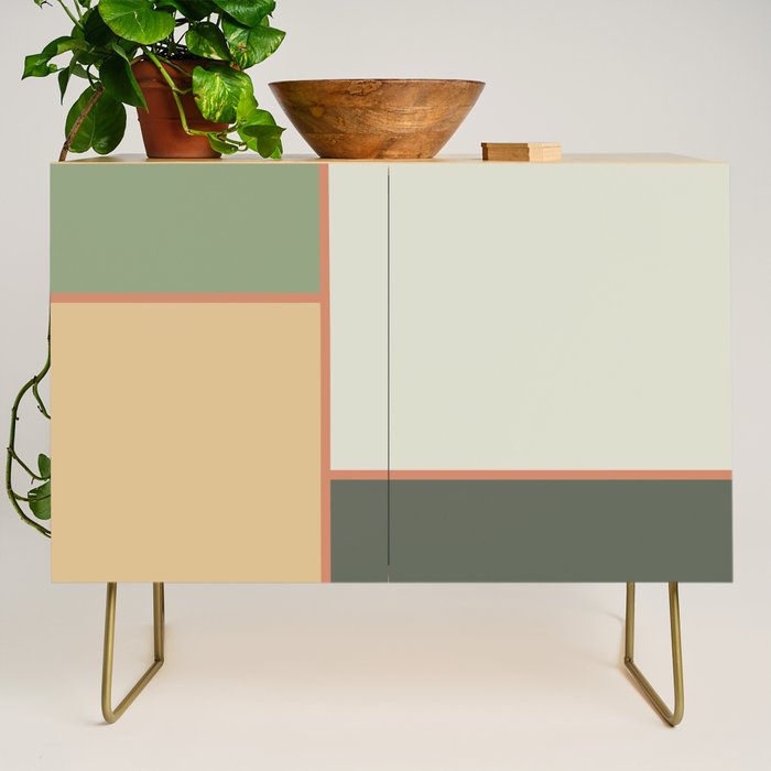 Soft Geometrics Minimalist Mid-century Geo Pattern in Sage Green and Apricot Credenza Gallery Image 1