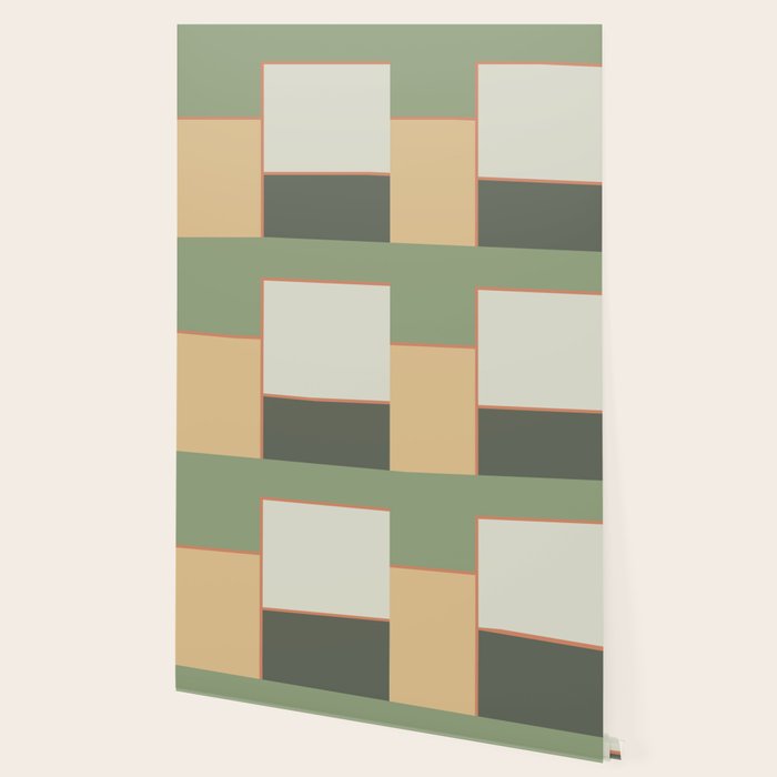 Soft Geometrics Minimalist Mid-century Geo Pattern in Sage Green and Apricot Wallpaper Gallery Image 2