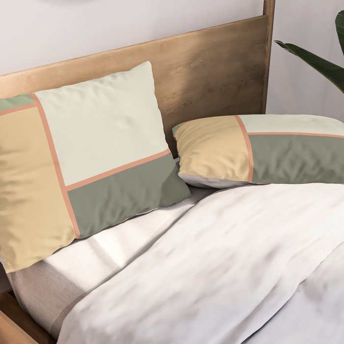 Soft Geometrics Minimalist Mid-century Geo Pattern in Sage Green and Apricot Pillow Sham Gallery Image 2