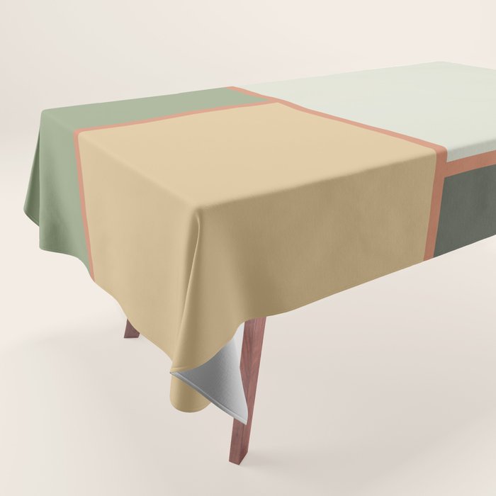 Soft Geometrics Minimalist Mid-century Geo Pattern in Sage Green and Apricot Tablecloth Gallery Image 1