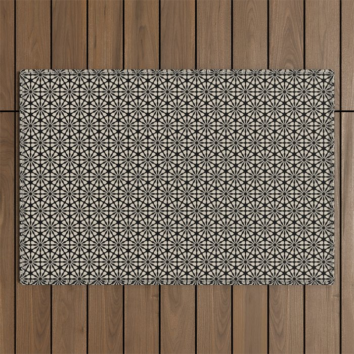 Monochrome Floral Geometric Pattern Outdoor Rug Gallery Image 1