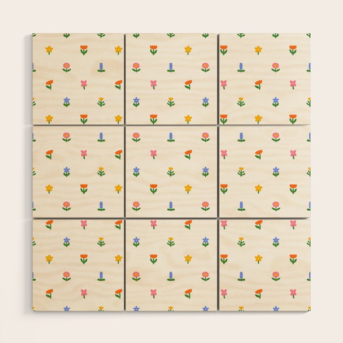 Colorful spring flower art pattern Wood Wall Art Gallery Image 1