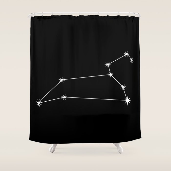 Leo Zodiac Star Constellation Line Art Black Shower Curtain Gallery Image 1