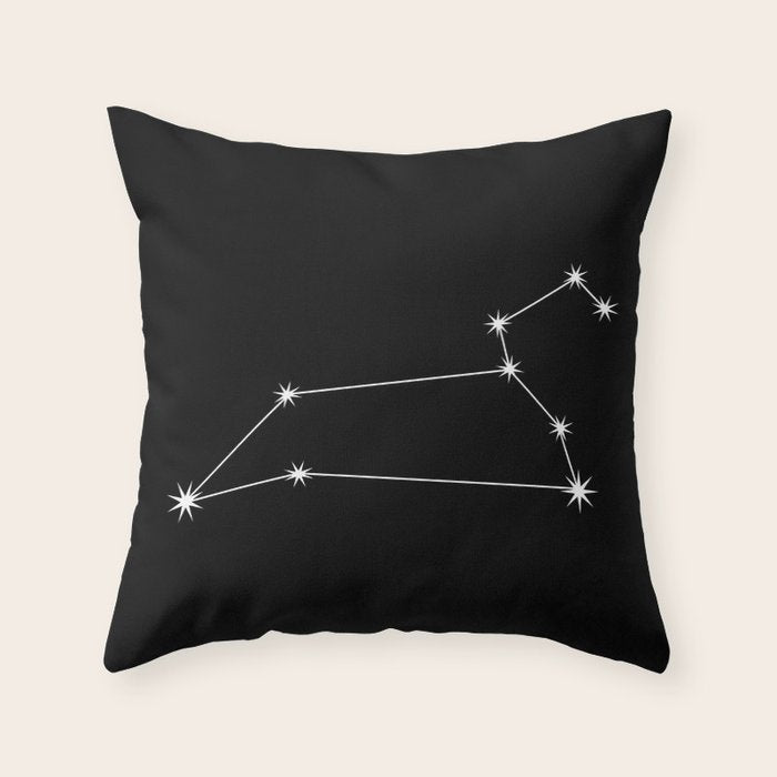 Leo Zodiac Star Constellation Line Art Black Throw Pillow Gallery Image 1