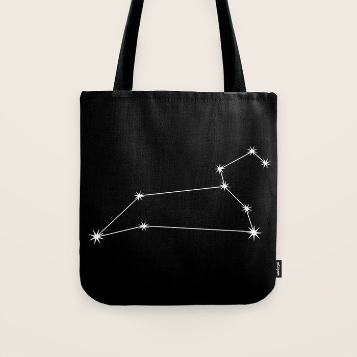 Leo Zodiac Star Constellation Line Art Black Tote Bag Gallery Image 1