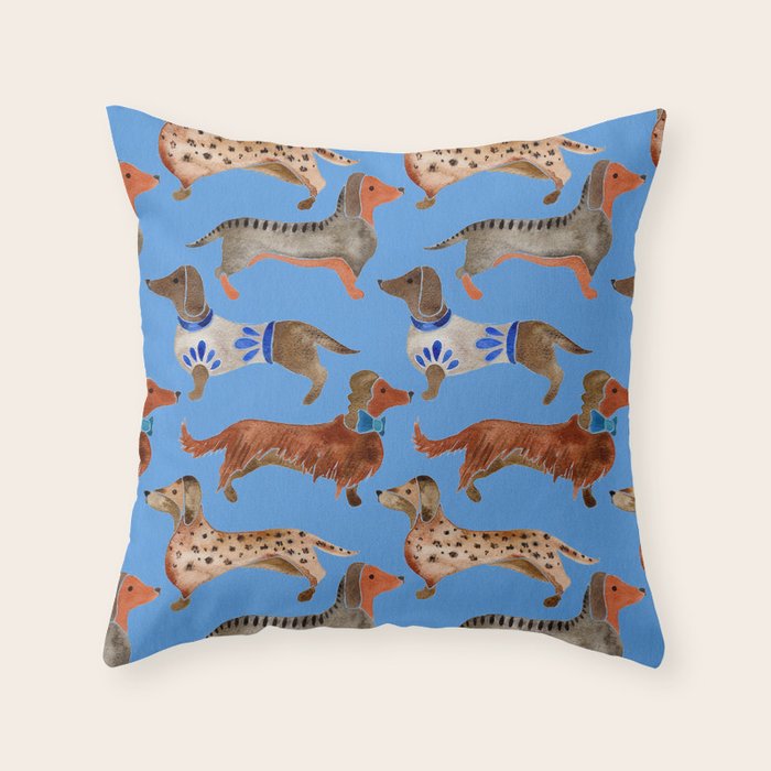 Dachshunds - Cornflower Blue Palette Throw Pillow Gallery Image 6