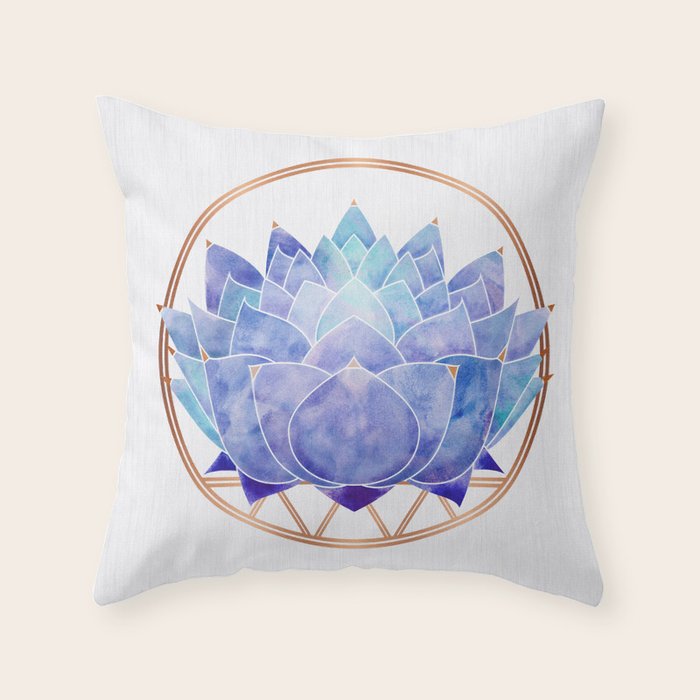 Violet Zen Lotus Flower Watercolor Throw Pillow Gallery Image 6