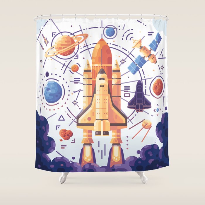 Space Rocket with Planets Shower Curtain Gallery Image 1