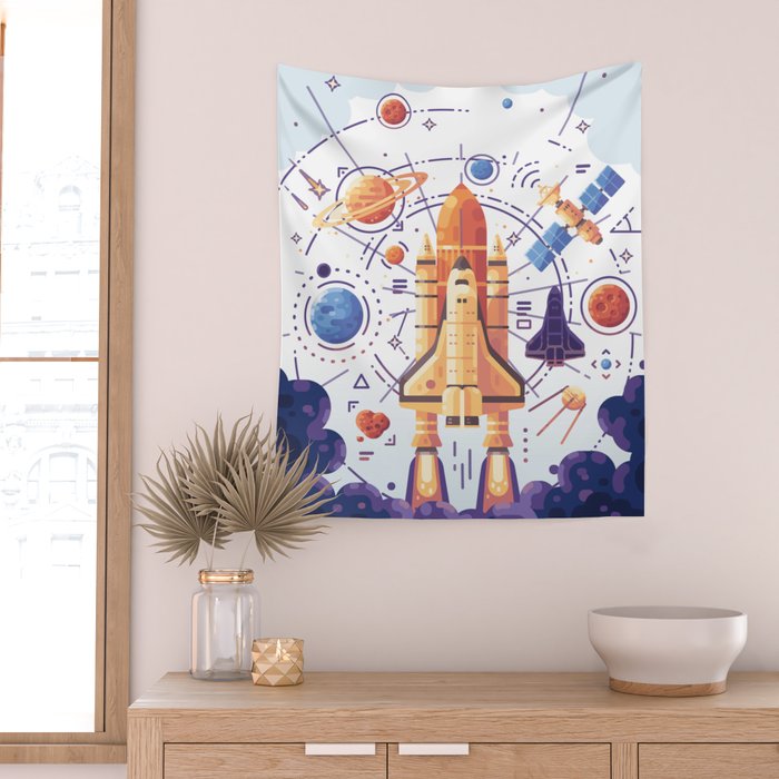 Space Rocket with Planets Wall Tapestry Gallery Image 2
