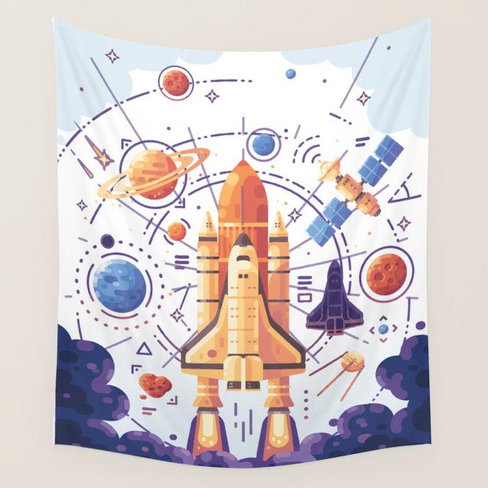 Space Rocket with Planets Wall Tapestry Gallery Image 4