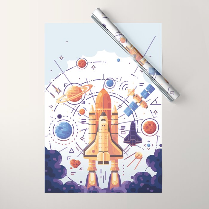 Space Rocket with Planets Wrapping Paper Gallery Image 1