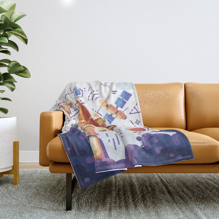 Space Rocket with Planets Throw Blanket Gallery Image 1